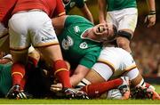 8 August 2015; Ireland's Jack McGrath reacts under pressure in a ruck. Rugby World Cup Warm-Up Match, Wales v Ireland, Millennium Stadium, Cardiff, Wales. Picture credit: Brendan Moran / SPORTSFILE