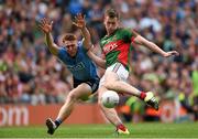 30 August 2015; Cillian O'Connor, Mayo, in action against John Small, Dublin. GAA Football All-Ireland Senior Championship, Semi-Final, Dublin v Mayo, Croke Park, Dublin. Photo by Sportsfile