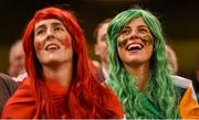 19 September 2015; Ireland supporter Charlotte Ryan, right, with Canada supporter Catherine McKenna, during the game. 2015 Rugby World Cup, Pool D, Ireland v Canada. Millennium Stadium, Cardiff, Wales. Picture credit: Brendan Moran / SPORTSFILE