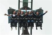 24 September 2015; Ireland players, from left, Jamie Heaslip, Tadhg Furlong, Mike Ross, and Keith Earls as they enjoy the Skyride at Alton Towers during a down day ahead of their Pool D match against Romania. St George's Park, Burton-upon-Trent, England. Picture credit: Brendan Moran / SPORTSFILE