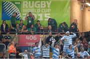 18 October 2015; Ireland players, including Isaac Boss, Jonathan Sexton, Darren Cave, Sean Cronin, Mike McCarthy, Sean O'Brien, Simon Zebo, Tadhg Furlong, Peter O'Mahony and Paul O'Connell look on as Argentina score a try. 2015 Rugby World Cup Quarter-Final, Ireland v Argentina. Millennium Stadium, Cardiff, Wales. Picture credit: Brendan Moran / SPORTSFILE