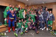 16 November 2015; Republic of Ireland players celebrate in the dressing room after the game. UEFA EURO 2016 Championship Qualifier, Play-off, 2nd Leg, Republic of Ireland v Bosnia and Herzegovina. Aviva Stadium, Lansdowne Road, Dublin. Picture credit: David Maher / SPORTSFILE