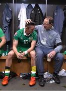 16 November 2015; Republic of Ireland manager Martin O'Neill and Robbie Keane celebrate in the dressing room after the game. UEFA EURO 2016 Championship Qualifier, Play-off, 2nd Leg, Republic of Ireland v Bosnia and Herzegovina. Aviva Stadium, Lansdowne Road, Dublin. Picture credit: David Maher / SPORTSFILE