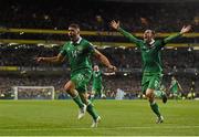 16 November 2015; Jonathan Walters, Republic of Ireland, celebrates scoring his side's second goal of the game with team-mate Richard Keogh. UEFA EURO 2016 Championship Qualifier, Play-off, 2nd Leg, Republic of Ireland v Bosnia and Herzegovina. Aviva Stadium, Lansdowne Road, Dublin. Picture credit: Ramsey Cardy / SPORTSFILE