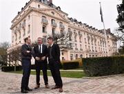 19 December 2015; Republic of Ireland manager Martin O'Neill with FAI Chief Executive John Delaney and assistant manager Roy Keane, outside the Trianon Palace Versailles, where the Republic of Ireland squad will stay as part of their basecamp facilities for UEFA Euro 2016. Versailles, France. Picture credit: David Maher / SPORTSFILE