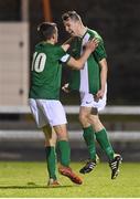 15 December 2015; Conor Ellis, right, Cork City, celebrates with team-mate Aaron Drinan, after scoring his side's second goal. SSE Airtricity National U19 League Final, Limerick FC v Cork City. Marketsfield, Limerick. Picture credit: Diarmuid Greene / SPORTSFILE