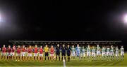 16 December 2015;  The Shamrock Rovers and St Patrick's Athletic teams line up for the national anthem. SSE Airtricty National U17 League Final, Shamrock Rovers v St Patrick's Athletic, NDSL Centre, Oscar Traynor Coaching & Development Centre, Dublin. Picture credit: Sam Barnes / SPORTSFILE