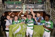 16 December 2015; Aaron Hobbs, Shamrock Rovers, lifts the cup. SSE Airtricty National U17 League Final, Shamrock Rovers v St Patrick's Athletic, NDSL Centre, Oscar Traynor Coaching & Development Centre, Dublin. Picture credit: Sam Barnes / SPORTSFILE