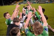 16 December 2015; Shamrock Rovers players celebrate at the final whistle. SSE Airtricty National U17 League Final, Shamrock Rovers v St Patrick's Athletic, NDSL Centre, Oscar Traynor Coaching & Development Centre, Dublin. Picture credit: Sam Barnes / SPORTSFILE