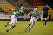 16 December 2015; Harry Cornally, left, and Alex Kealy, Shamrock Rovers, celebrate at the final whistle. SSE Airtricty National U17 League Final, Shamrock Rovers v St Patrick's Athletic, NDSL Centre, Oscar Traynor Coaching & Development Centre, Dublin. Picture credit: Sam Barnes / SPORTSFILE