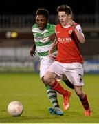 16 December 2015; Brian McGivern, St Patrick's Athletic, in action against Emanuel Lawal, Shamrock Rovers. SSE Airtricty National U17 League Final, Shamrock Rovers v St Patrick's Athletic, NDSL Centre, Oscar Traynor Coaching & Development Centre, Dublin. Picture credit: Sam Barnes / SPORTSFILE