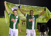 15 December 2015; Cork City's Aaron Drinan, left, and Chiedozie Ogbene celebrate after victory over Limerick FC. SSE Airtricity National U19 League Final, Limerick FC v Cork City. Marketsfield, Limerick. Picture credit: Diarmuid Greene / SPORTSFILE