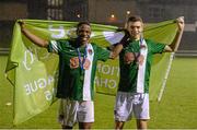 15 December 2015; Cork City's Chiedozie Ogbene, left, and Aaron Drinan celebrate after victory over Limerick FC. SSE Airtricity National U19 League Final, Limerick FC v Cork City. Marketsfield, Limerick. Picture credit: Diarmuid Greene / SPORTSFILE