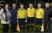 15 December 2015; Referee Robert Hennessy, along with his match officials Dean Reidy, Pat Gleeson and Padraig Sutton receive their medals from Aine Murphy from SSE Airtricity. SSE Airtricity National U19 League Final, Limerick FC v Cork City. Marketsfield, Limerick. Picture credit: Diarmuid Greene / SPORTSFILE