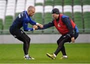 17 December 2015; Leinster's Ian Madigan, left, and Colm O'Shea during squad training. Aviva Stadium, Lansdowne Road, Dublin. Picture credit: Stephen McCarthy / SPORTSFILE