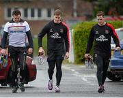 18 December 2015; Ulster's Rob Herring, left, Andrew Trimble and Craig Gilroy, right, arrive for the captain's run. Ulster Rugby Captain's Run, Kingspan Stadium, Ravenhill Park, Belfast, Co. Antrim. Picture credit: Oliver McVeigh / SPORTSFILE