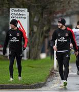 18 December 2015; Ulster's Ian Humphreys left, and Stuart McCloskey arriving for the captain's run. Ulster Rugby Captain's Run, Kingspan Stadium, Ravenhill Park, Belfast, Co. Antrim. Picture credit: Oliver McVeigh / SPORTSFILE
