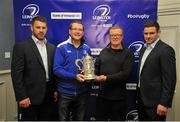 19 December 2015; Pictured during the Bank of Ireland Provincial Towns Cup Draw, are, from left, Sean O'Brien, Leinster, Rory Mcardle, Larkin Kirke, both Dundalk RFC, and Fergus McFadden, Leinster. Ballsbridge Hotel, Dublin. Picture credit: Sam Barnes / SPORTSFILE