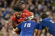 19 December 2015; Ma'a Nonu, Toulon, is tackled by Martin Moore, 18, and Mike McCarthy, Leinster. European Rugby Champions Cup, Pool 5, Round 4, Leinster v RC Toulon. Aviva Stadium, Lansdowne Road, Dublin. Picture credit: Matt Browne / SPORTSFILE