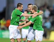 8 September 2009; Liam Lawrence, right, Republic of Ireland, celebrates after scoring his side's goal with team-mates Eddie Nolan, left, and Darron Gibson. International Friendly, Republic of Ireland v South Africa, Thomond Park, Limerick. Picture Credit: Brendan Moran / SPORTSFILE