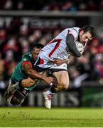 24 January 2015; Jared Payne, Ulster, is tackled by Vereniki Goneva, Leicester Tigers. European Rugby Champions Cup 2014/15, Pool 3, Round 6, Ulster v Leicester Tigers, Kingspan Stadium, Ravenhill Park, Belfast, Co. Antrim. Picture credit: Ramsey Cardy / SPORTSFILE