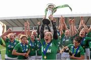 22 March 2015; Ireland captain Niamh Briggs lifts the Women's Six Nations Rugby Championship trophy. Women's Six Nations Rugby Championship, Scotland v Ireland. Broadwood Stadium, Clyde FC, Glasgow, Scotland. Picture credit: Stephen McCarthy / SPORTSFILE