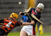 4 April 2015; Conor Hiney, Mountrath Community School, in action against Paddy Joe Graham, Cross and Passion College Ballycastle. Masita Post Primary All-Ireland Senior Hurling 'B' Final, Mountrath Community School v Cross and Passion Ballycastle. Semple Stadium, Thurles, Co. Tipperary. Photo by Sportsfile