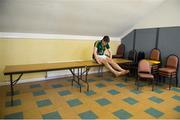 5 April 2015; The Meath midfielder Conor Gillespie sits and waits his turn to be interviewed by the written press after the game. Allianz Football League, Division 2, Round 7, Meath v Cavan. Páirc Táilteann, Navan, Co. Meath. Picture credit: Ray McManus / SPORTSFILE