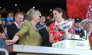 13 September 2009; Cork captain Amanda O'Regan with the O'Duffy Cup in the presence of Joan O'Flynn, President of the Camogie Association, Gary Dempsey, CEO of Gala, Sinead O'Connor, Ard Stuirthoir of the Camogie association, and An Taoiseach Brian Cowen T.D. at the Gala All-Ireland Camogie Championship Finals. Croke Park, Dublin. Picture credit: Pat Murphy / SPORTSFILE