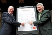 15 September 2009; Veterans of many great Cork-Kerry battles as players and managers, Billy Morgan, left, and Mick O'Dwyer, analysed stats on the counties’ path to this year’s final at the Vodafone All-Ireland Final Preview Lunch. The Vodafone Big-Match Stats service was introduced by Vodafone for the GAA All-Ireland Football Senior Championship in 2008 and a review of stats relevant to the finalists provides interesting pointers in the run-up to Sunday's clash. The Westbury Hotel, Grafton Street, Dublin. Picture credit: Brian Lawless / SPORTSFILE