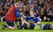 19 December 2015; Jonathan Sexton, Leinster, is helped up by Ciaran Cosgrave, Leinster team doctor, after recieveing treatment. European Rugby Champions Cup, Pool 5, Round 4, Leinster v RC Toulon. Aviva Stadium, Lansdowne Road, Dublin. Picture credit: Seb Daly / SPORTSFILE
