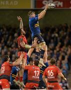 19 December 2015; Jamie Heasip, Leinster, wins possession in a lineout ahead of Jocelino Suta, Toulon. European Rugby Champions Cup, Pool 5, Round 4, Leinster v RC Toulon. Aviva Stadium, Lansdowne Road, Dublin. Picture credit: Matt Browne / SPORTSFILE