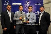 19 December 2015; Pictured during the Bank of Ireland Provincial Towns Cup Draw, are, from left, Sean O'Brien, Leinster, Brian Fitzgerald, Barry McGrath, both Naas RFC, and Fergus McFadden, Leinster. Ballsbridge Hotel, Dublin. Picture credit: Sam Barnes / SPORTSFILE