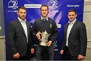 19 December 2015; Pictured during the Bank of Ireland Provincial Towns Cup Draw, are, from left, Sean O'Brien, Leinster, JP Redman, Captain Gorey RFC, and Fergus McFadden, Leinster. Ballsbridge Hotel, Dublin. Picture credit: Sam Barnes / SPORTSFILE