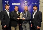 19 December 2015; Pictured during the Bank of Ireland Provincial Towns Cup Draw, are, from left, Sean O'Brien, Leinster, Pat Slater, County Carlow RFC,  Enda Finn, Cill Dara RFC,  and Fergus McFadden, Leinster. Ballsbridge Hotel, Dublin. Picture credit: Sam Barnes / SPORTSFILE