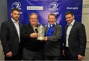 19 September 2015; Pictured during the Bank of Ireland Provincial Towns Cup Draw, are, from left, Sean O'Brien, Leinster, Charles Kavanagh, Barry Kavanagh, both  Enniscothy RFC,  and Fergus McFadden, Leinster. Ballsbridge Hotel, Dublin. Picture credit: Sam Barnes / SPORTSFILE