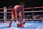 19 December 2015; Andy Lee gets up after being knocked down in the third round by Billy Joe Saunders. WBO World Middleweight Title Fight, Andy Lee v Billy Joe Saunders. Manchester Arena, Manchester. Picture credit: Ramsey Cardy / SPORTSFILE