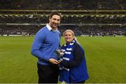 19 December 2015; OLSC president Rebecca Leggett makes a presentation to recently retired Leinster player Kevin McLaughlin. European Rugby Champions Cup, Pool 5, Round 4, Leinster v RC Toulon. Aviva Stadium, Lansdowne Road, Dublin. Picture credit: Stephen McCarthy / SPORTSFILE