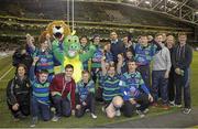 19 December 2015; The Seapoint Dragons team with Leinster's Isaac Boss, Jack Conan and Noel Reid ahead of their Bank of Ireland Half-Time Mini Games at the European Rugby Champions Cup, Pool 5, Round 4, clash between Leinster and RC Toulon at the Aviva Stadium, Lansdowne Road, Dublin. Picture credit: SPORTSFILE