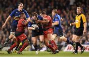 19 December 2015; Cian Healy, Leinster, is tackled by Steffon Armitage, left, and Anthony Etrillard, Toulon. European Rugby Champions Cup, Pool 5, Round 4, Leinster v RC Toulon. Aviva Stadium, Lansdowne Road, Dublin. Picture credit: Stephen McCarthy / SPORTSFILE