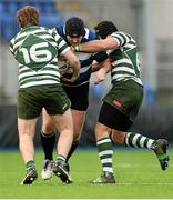 20 December 2015; Ronan O'Meara, Wanderers, is tackled by Shane Mulvaney, left, and Blake Hill, Greystones. Bank of Ireland Senior League Shield Final, Greystones RFC v Wanderers. Donnybrook, Dublin. Picture credit: Piaras Ó Mídheach / SPORTSFILE
