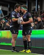 20 December 2015; Connacht's Conan O'Donnell and Jason Harris-Wright in discussion before a line-out. European Rugby Challenge Cup, Pool 1, Round 4, Newcastle Falcons v Connacht. Kingston Park, Newcastle, England. Picture credit: Seb Daly / SPORTSFILE