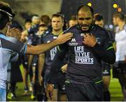 20 December 2015; Connacht captain George Naoupu is given a pat on the shoulder by Belisario Agulla, Newcastle Falcons, following his side's defeat. European Rugby Challenge Cup, Pool 1, Round 4, Newcastle Falcons v Connacht. Kingston Park, Newcastle, England. Picture credit: Seb Daly / SPORTSFILE