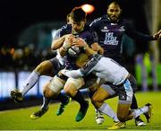 20 December 2015; Eoghan Masterson, Connacht, is tackled by Craig Willis and Marcus Watson, Newcastle Falcons. European Rugby Challenge Cup, Pool 1, Round 4, Newcastle Falcons v Connacht. Kingston Park, Newcastle, England. Picture credit: Seb Daly / SPORTSFILE