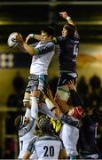 20 December 2015; Will Welch, Newcastle Falcons, takes a line-out over Danny Qualter, Connacht. European Rugby Challenge Cup, Pool 1, Round 4, Newcastle Falcons v Connacht. Kingston Park, Newcastle, England. Picture credit: Seb Daly / SPORTSFILE