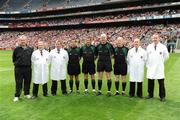 23 August 2009; Referee John Bannon with his umpires and officials before the game. GAA Football All-Ireland Senior Championship Semi-Final, Tyrone v Cork, Croke Park, Dublin. Picture credit: Ray McManus / SPORTSFILE