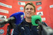 17 September 2009; Munster's new signing Jean de Villiers speaking to the media upon his arrival in Ireland. Cork Airport, Co. Cork. Picture credit: Matt Browne / SPORTSFILE