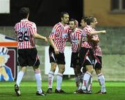 18 September 2009; Mark Farren, centre, Derry City, celebrates with team-mates after scoring his side's 1st goal. League of Ireland Premier Division, Drogheda United v Derry City, United Park, Drogheda, Co. Louth. Photo by Sportsfile