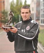 16 September 2009; Brian Shelley, Bohemians, who received the Soccer Writers Association of Ireland Player of the Month award for August. Soccer Writers Player of the Month, Sports Centre, DCU, Dublin. Picture credit: David Maher / SPORTSFILE