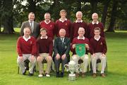 17 September 2009; Malone Golf Club, winners of the Bulmers Junior Cup, back row from left to right, Barry Moran, Bulmers, Andy Montgomery, Jamie Thompson, Barry Brennan, Garvin Wylie. Front row from left to right, Jan Gilbert, Ben Brennan, PJ Collins, President GUI, Michael Brennan and Dan McCrea. Bulmers Cups and Shields Finals 2009, Tullamore Golf Club, Brookfield, Tullamore, Co. Offaly. Picture credit: Ray McManus / SPORTSFILE